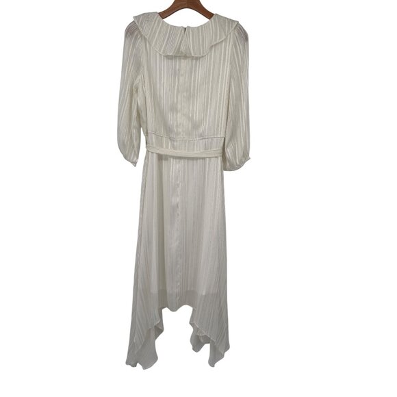 Gabby Skye Women's 3/4 Sleeve Satin Stripe Lurex Chiffon Midi Dress size 12 - Picture 4 of 7